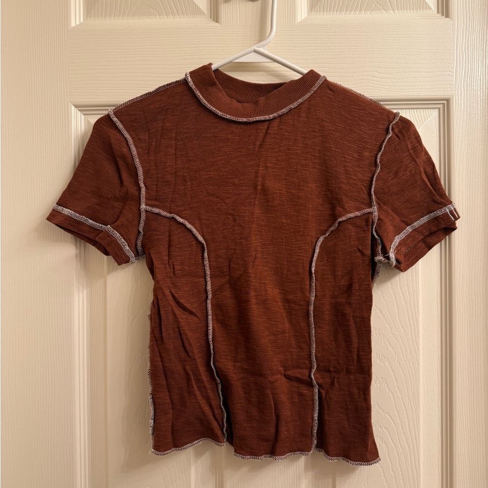 BDG Brown Short Sleeve Tee with Contrast Stitching